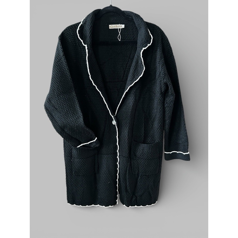 Genhoo Black Long Sleeve One Button Cardigan Sweater Women's Medium